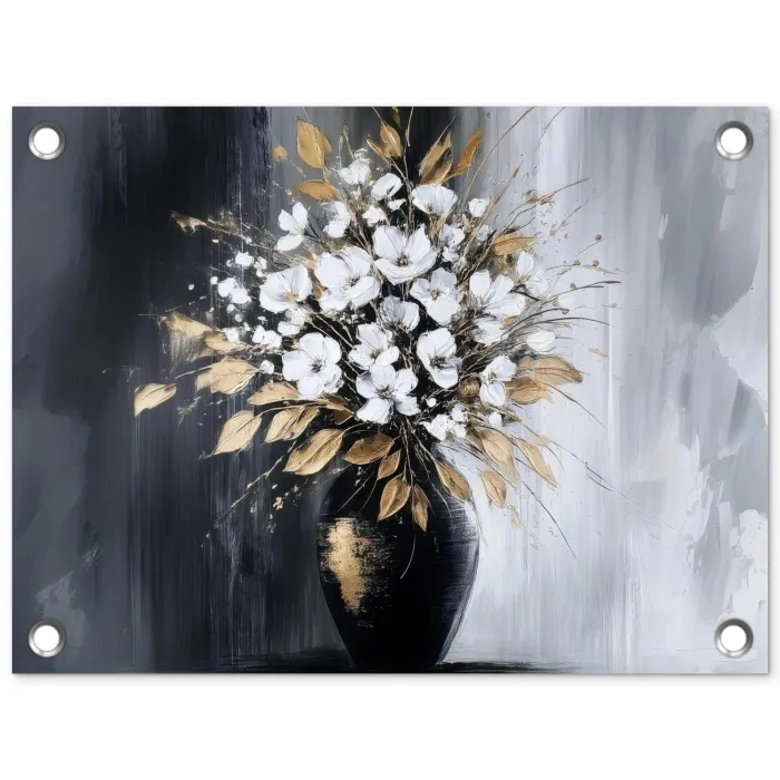 Bloemen - Wit - Vaas - Abstract tuinposter los doek klein -3d