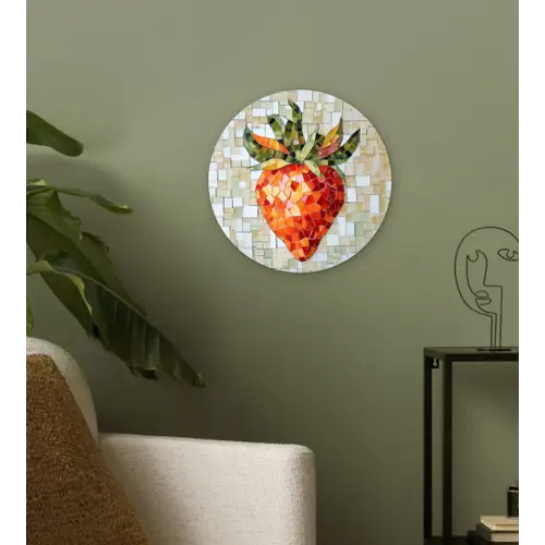 Aardbei - Rood - Mozaïek - Fruit Wandcirkel kunststof plaat 5mm dik klein -sfeer3