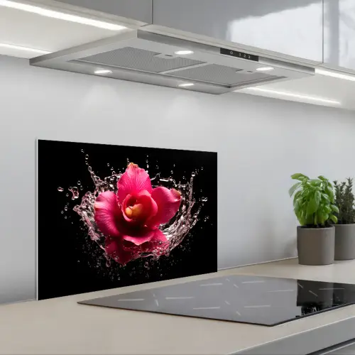 Bloemen - Roze - Water - Zwart - Botanisch - Natuur keuken achterwand spatscherm klein -3d_schuin