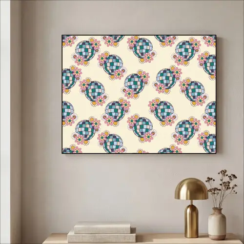 Retro - Disco - Bloemen - Discobal Textielframe zwart klein 947 -sfeer2