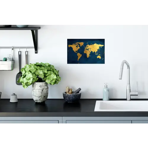 Wereldkaart - Goud - Donkerblauw Muursticker klein -keuken