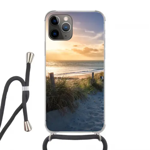 Zonsondergang - Strand - Duin - Gras - Bank Hoesje iPhone 12 Pro met koord klein -3d
