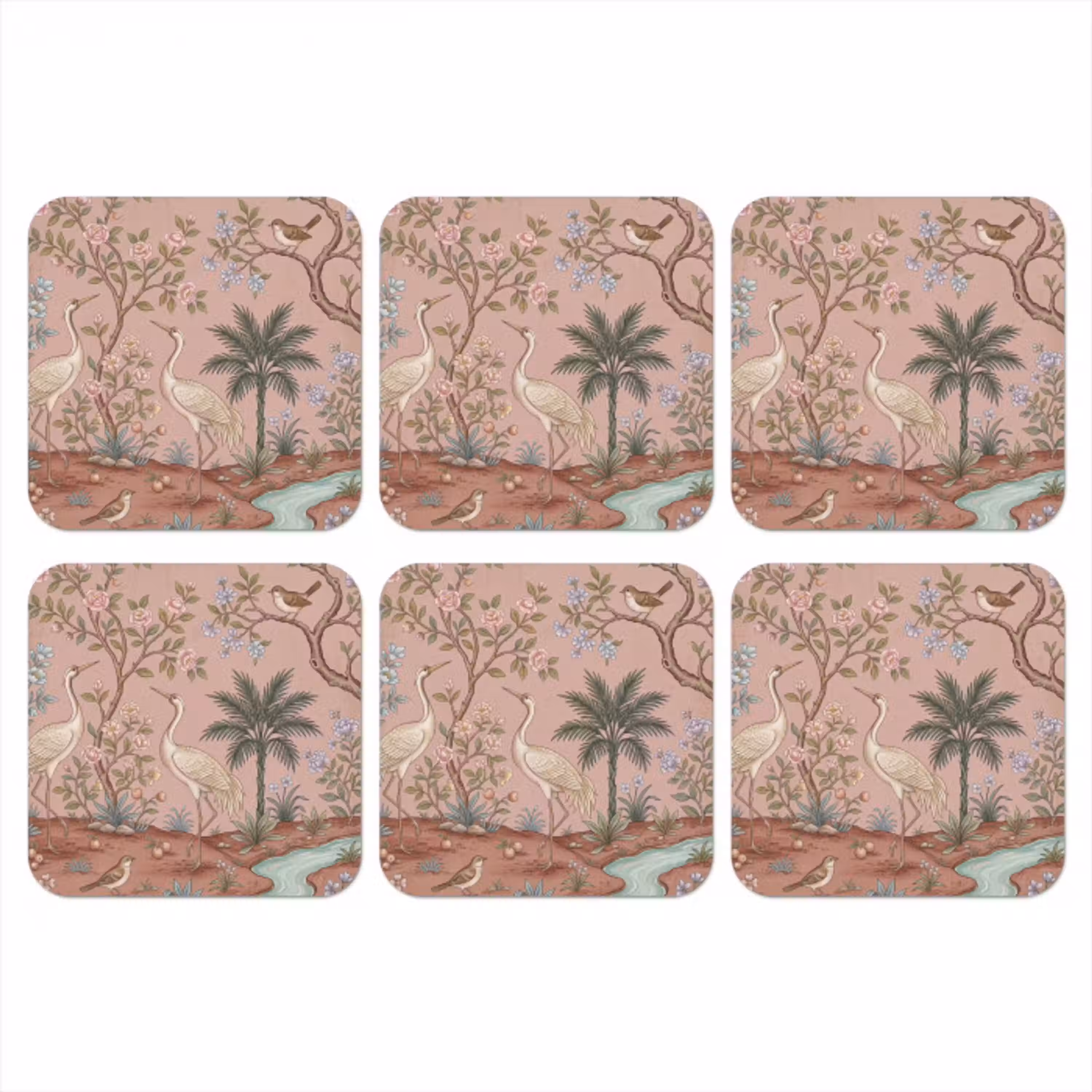 Nostalgisch - Reigers - Roze onderzetter kurk middel -3d