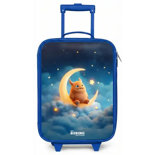 Oranje monster op maansikkel Kinderkoffer - Blauw klein -zz3dotto