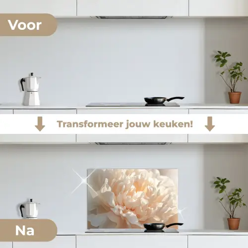 Close up - Pioenroos - Lichtroze keuken achterwand spatscherm klein -voor_na_NL