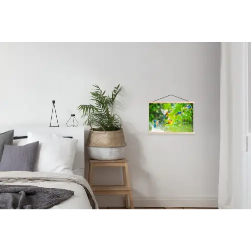 IJsvogels vliegen in het water textielposter latten blank klein -woonkamer