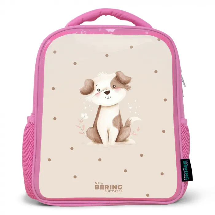 Honden pup omringd door bruine stippen Kinderrugzak - Roze middel -3d