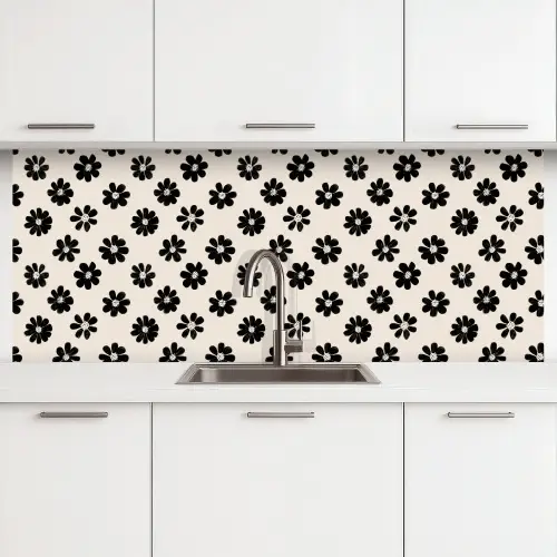 Grafisch - Madeliefjes - Zwart - Beige keuken achterwand 2 middel 871 -3d
