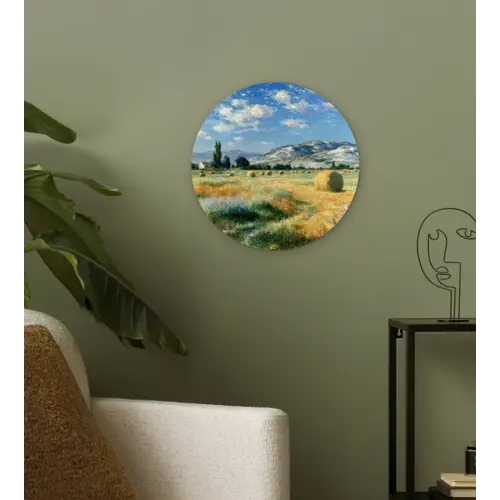 Landschap - Strobalen - Bergen - Wolken Wandcirkel kunststof plaat 5mm dik klein -sfeer3