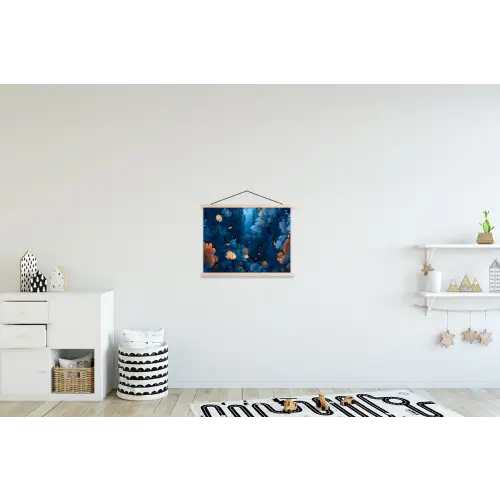 Koraalrif - Vissen - Oceaan - Blauw textielposter latten blank klein -kinderkamer
