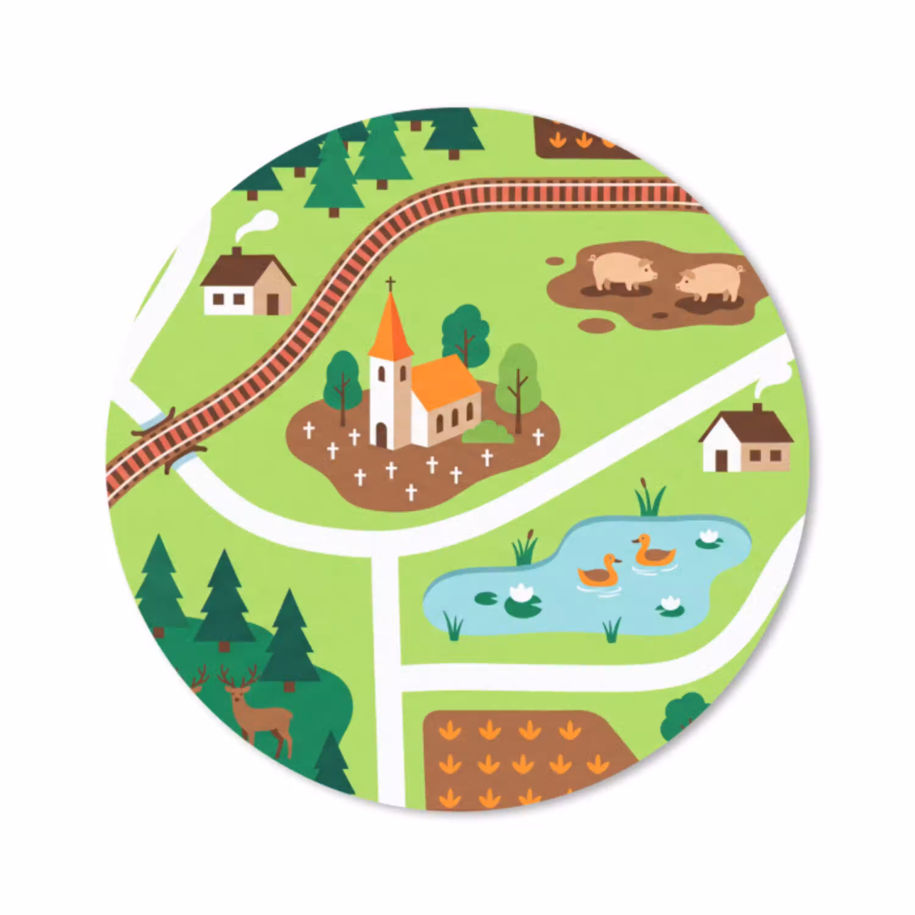 Platteland - Dieren - Illustratie Muismat rond klein -3d