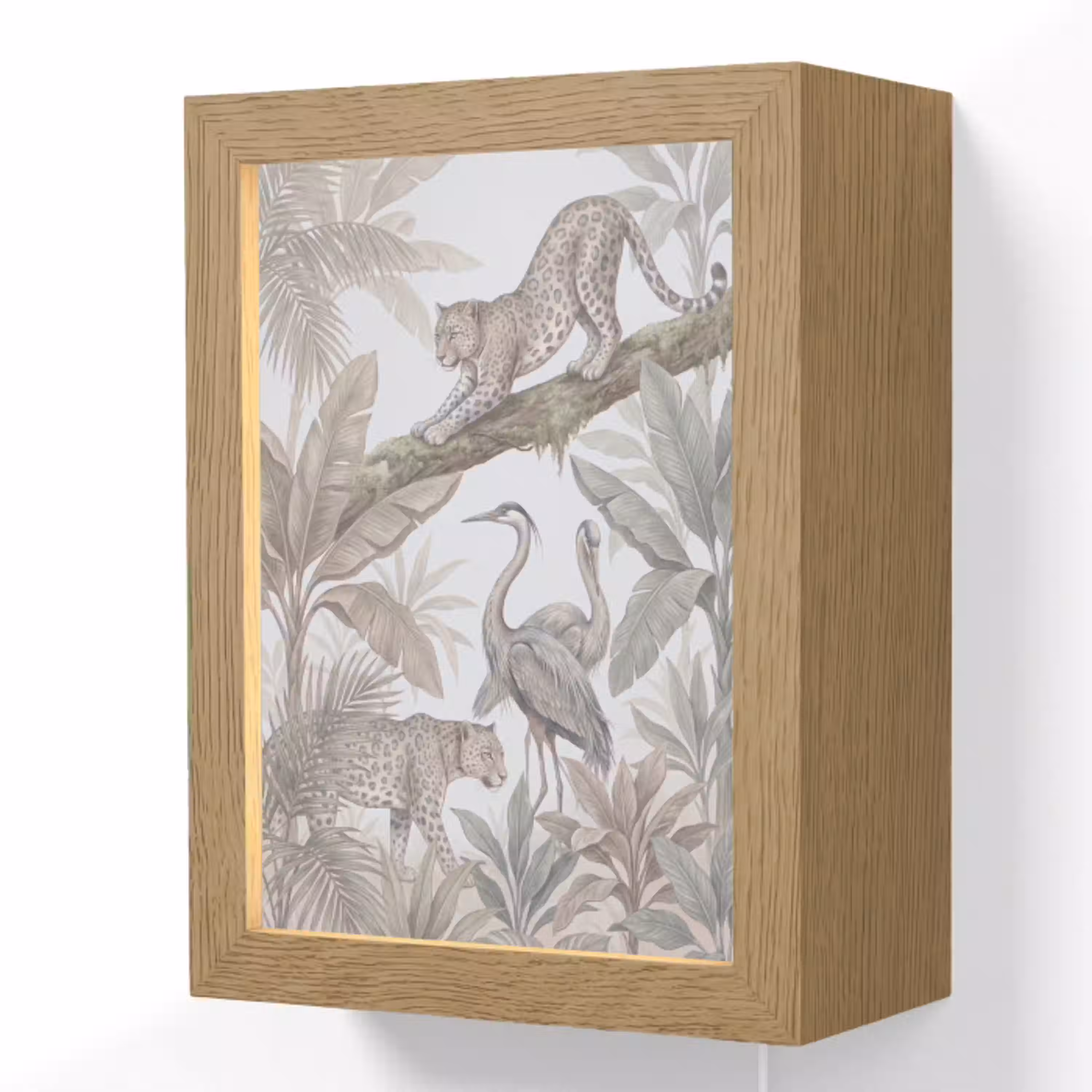 Kat - Vogel - Jungle - Illustratie - Dieren Light Box met kabel (Wandlamp) klein -3d