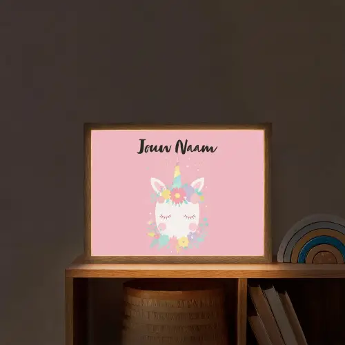 Eenhoorn - Bloemen - Roze Light Box met batterij (Wandlamp kind) middel -sfeer1_kind