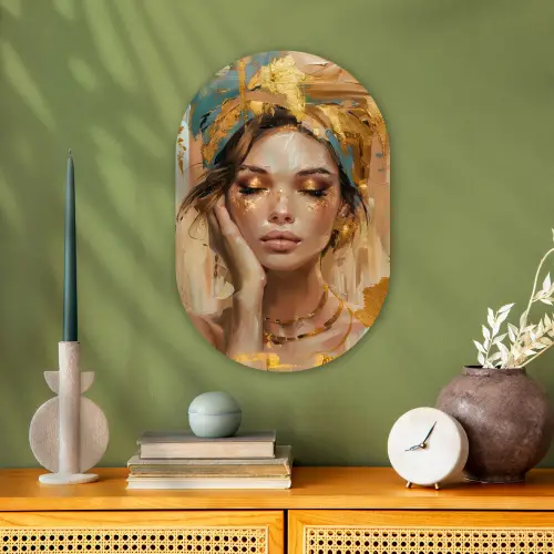 Vrouwen - Portret - Luxe - Goud Wandcirkel Ovaal Forex klein -sfeer2