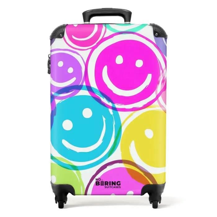 Gekleurde smiley's op een witte achtergrond NBS - Handbagage koffer - Kinderen Unisex middel -productfoto_recht