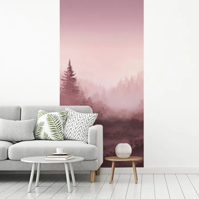 Landschap - Mistig - Roze fotobehang vinyl groot -woonkamer