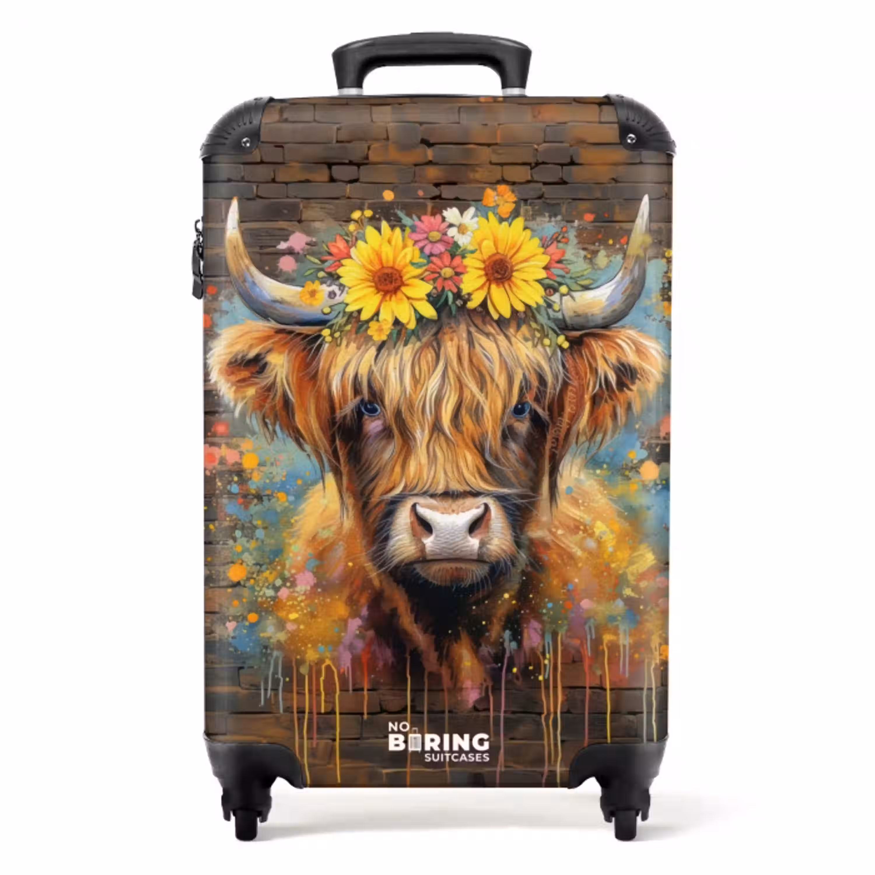 Graffiti schotse hooglander met bloemen NBS - Handbagage koffer - Unisex middel -productfoto_recht