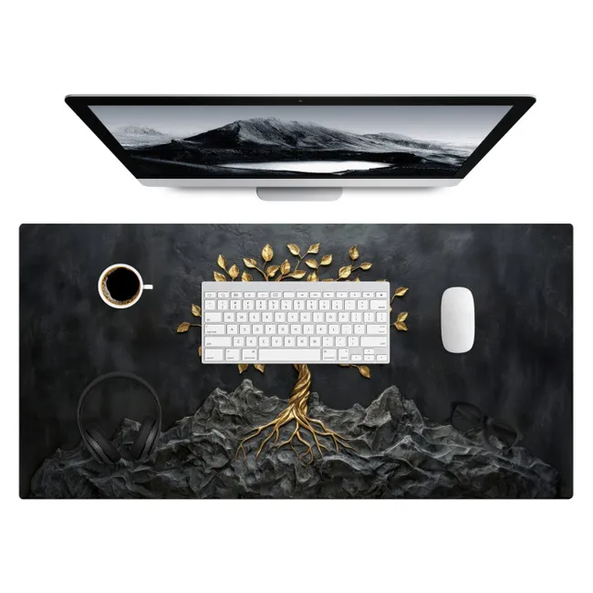Desk Mat - Leaves - Gold - Tree - Rock