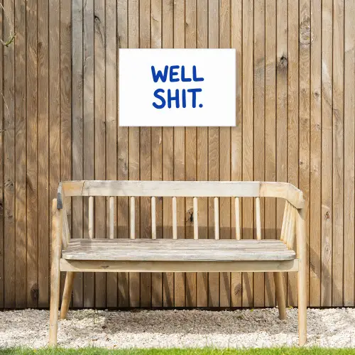 Blauw - Quote - Wit Tuinposter op houten frame 2 cm dik klein -sfeer4