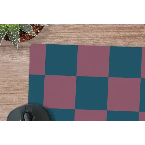 Schaakbord print - Blauw - Rood - Blokjes muismat rubber klein -closeup