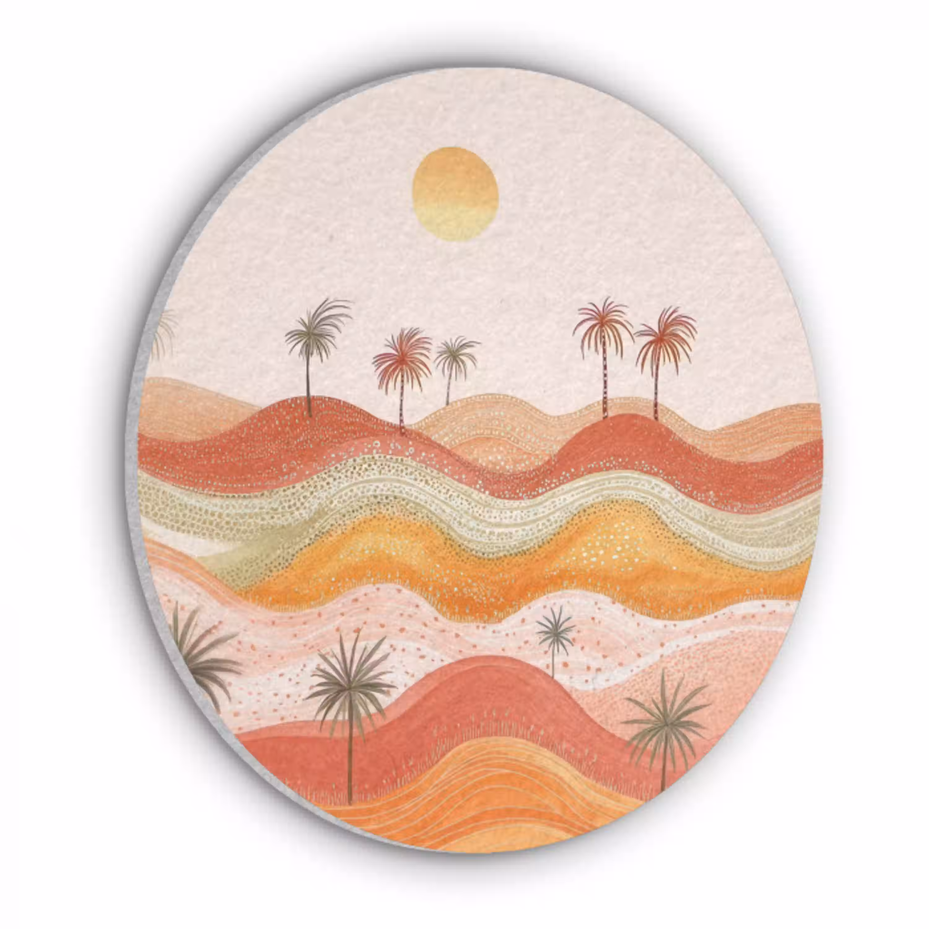 Abstract landschap - Palmbomen - Kleurrijk Akoestische PET Vilt - Rond klein -3d