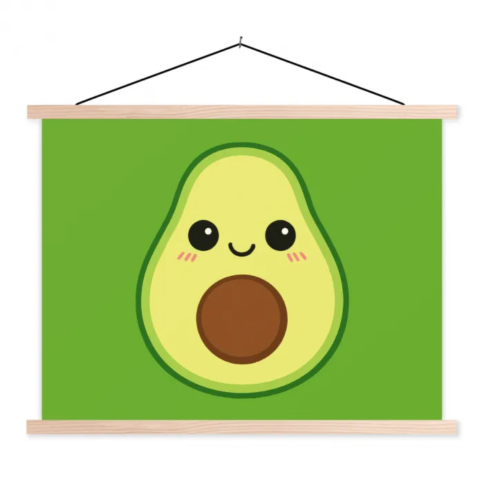 Avocado - Groen - Speels textielposter latten blank klein -3d