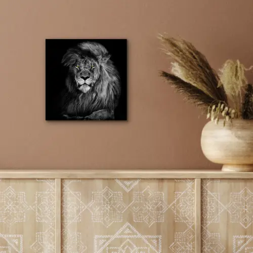 Leeuw - Ogen - Oranje - Zwart wit - Dieren - Portret aluminium wit klein -sfeer4