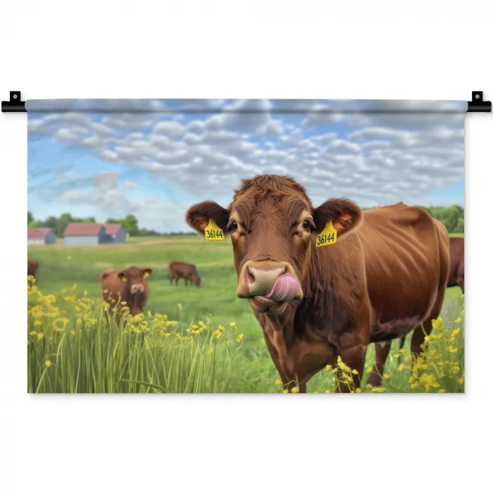 Koe - Weide - Bloemen Wandkleed katoen klein -zz3d