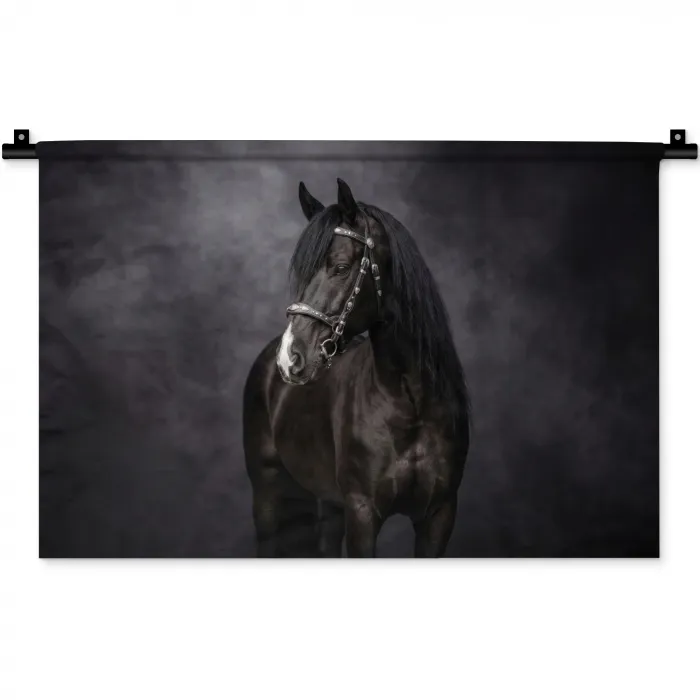 Portret - Paard - Zwart Wandkleed katoen klein -zz3d