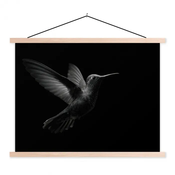 Kolibrie - Zwart - Dieren textielposter latten blank klein -3d