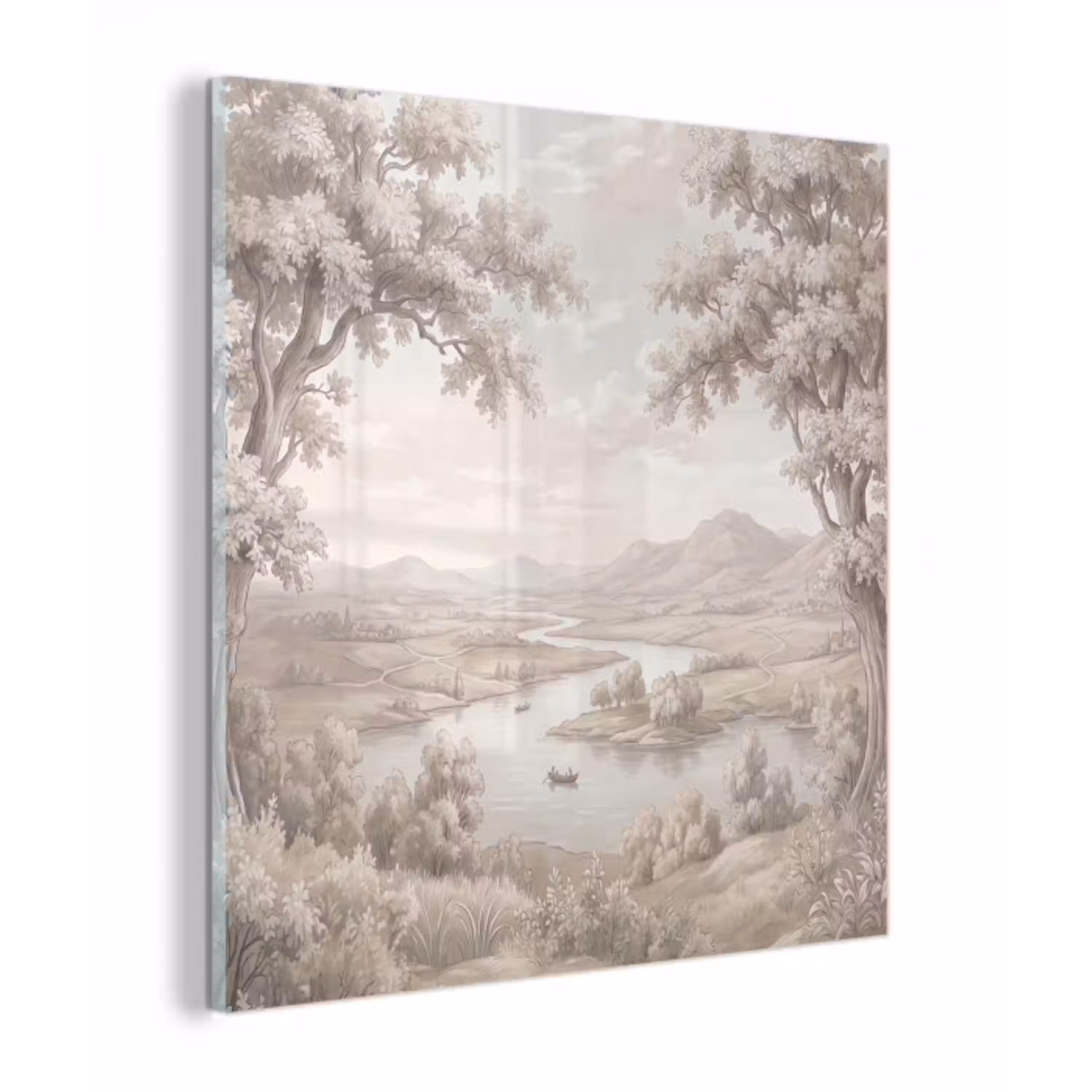 Rivierlandschap - Bergen - Natuur - Vintage - Beige plexiglas 5mm klein -z3d