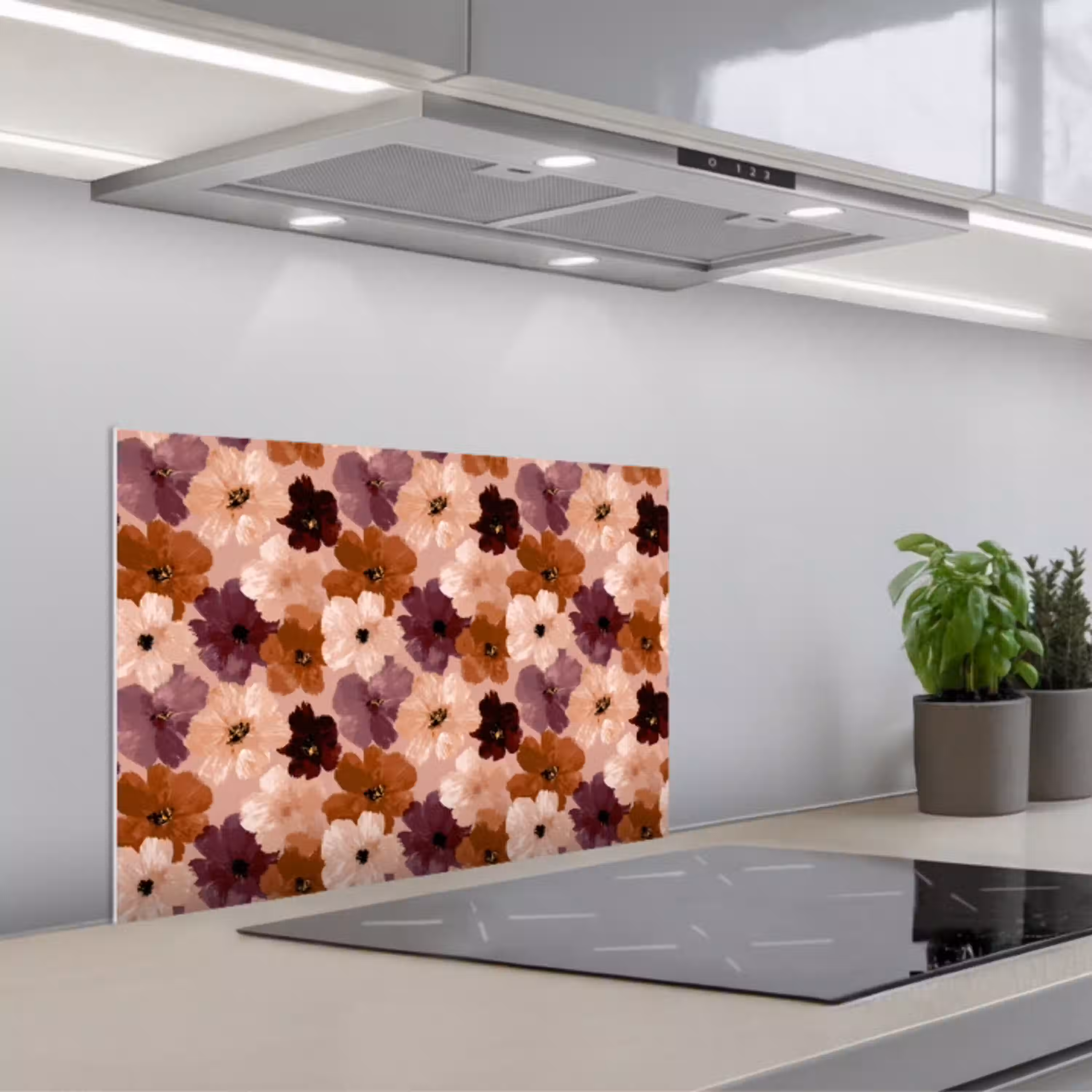 Bloemen - Abstract - Aardetinten keuken achterwand spatscherm klein 900 -3d_schuin