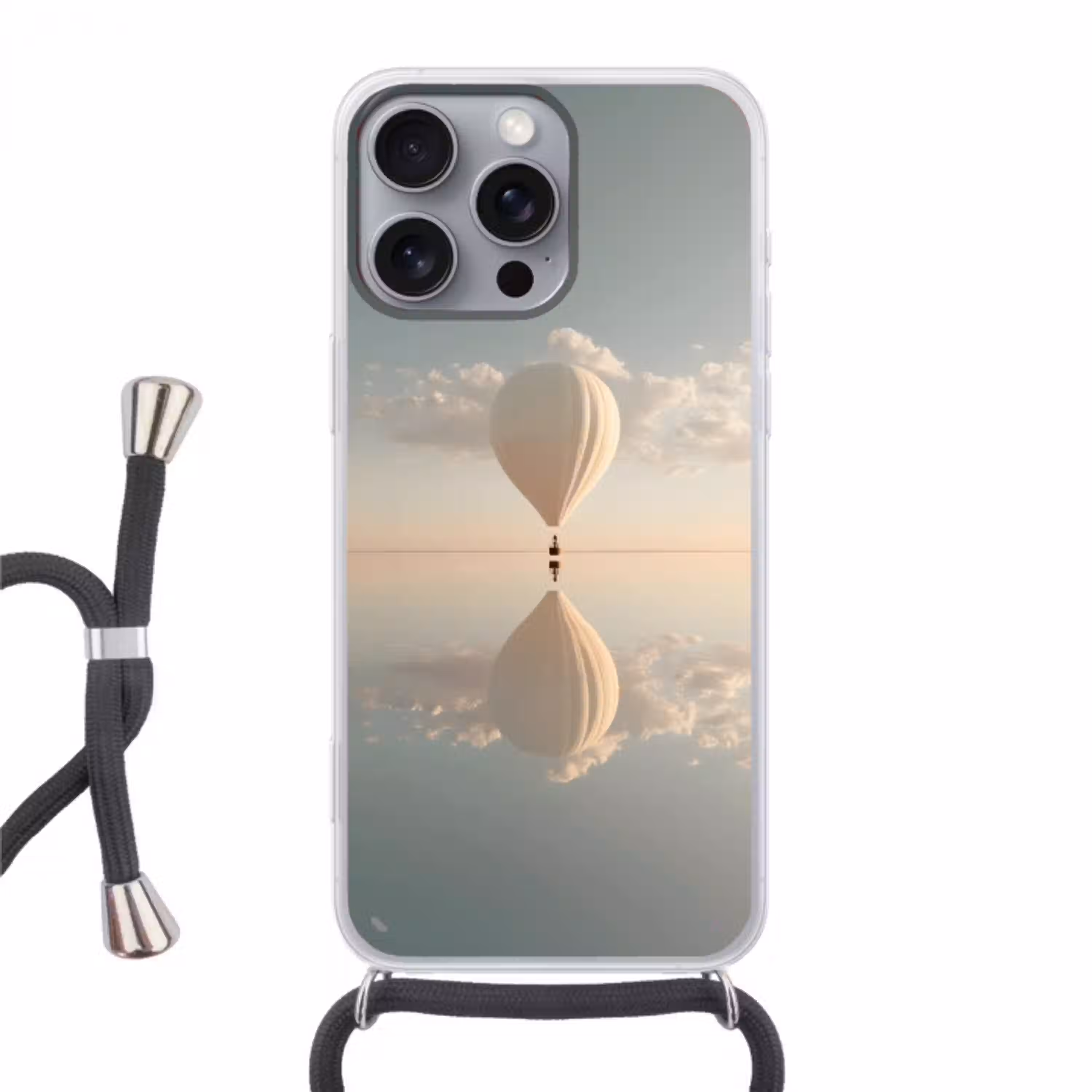 Luchtballon - Wolken - Water - Blauw Hoesje iPhone 16 Pro Max met koord klein -3d