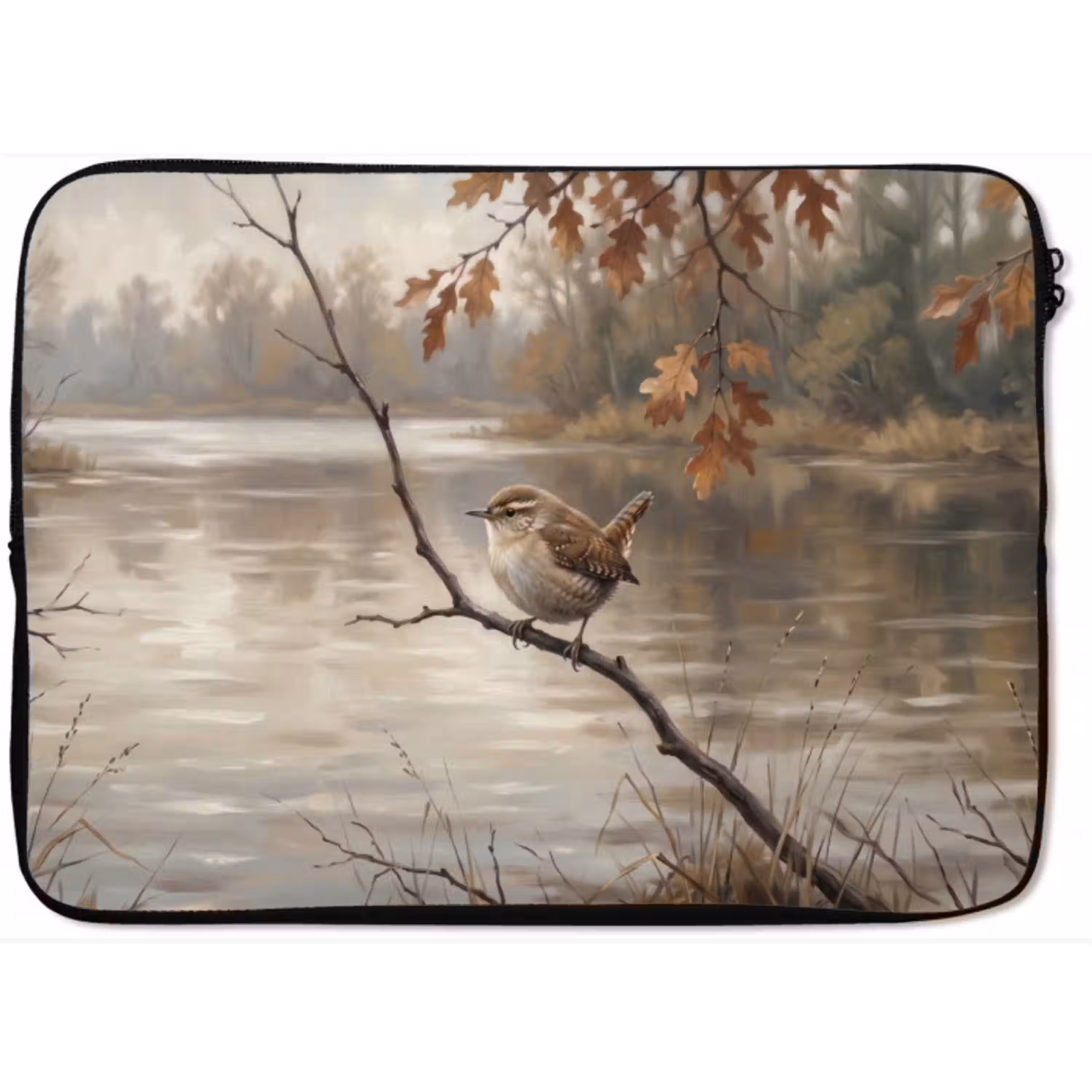 Winterkoninkje - Tak - Rivier - Natuur - Sfeervol laptophoes neopreen klein -zkaufland3dotto