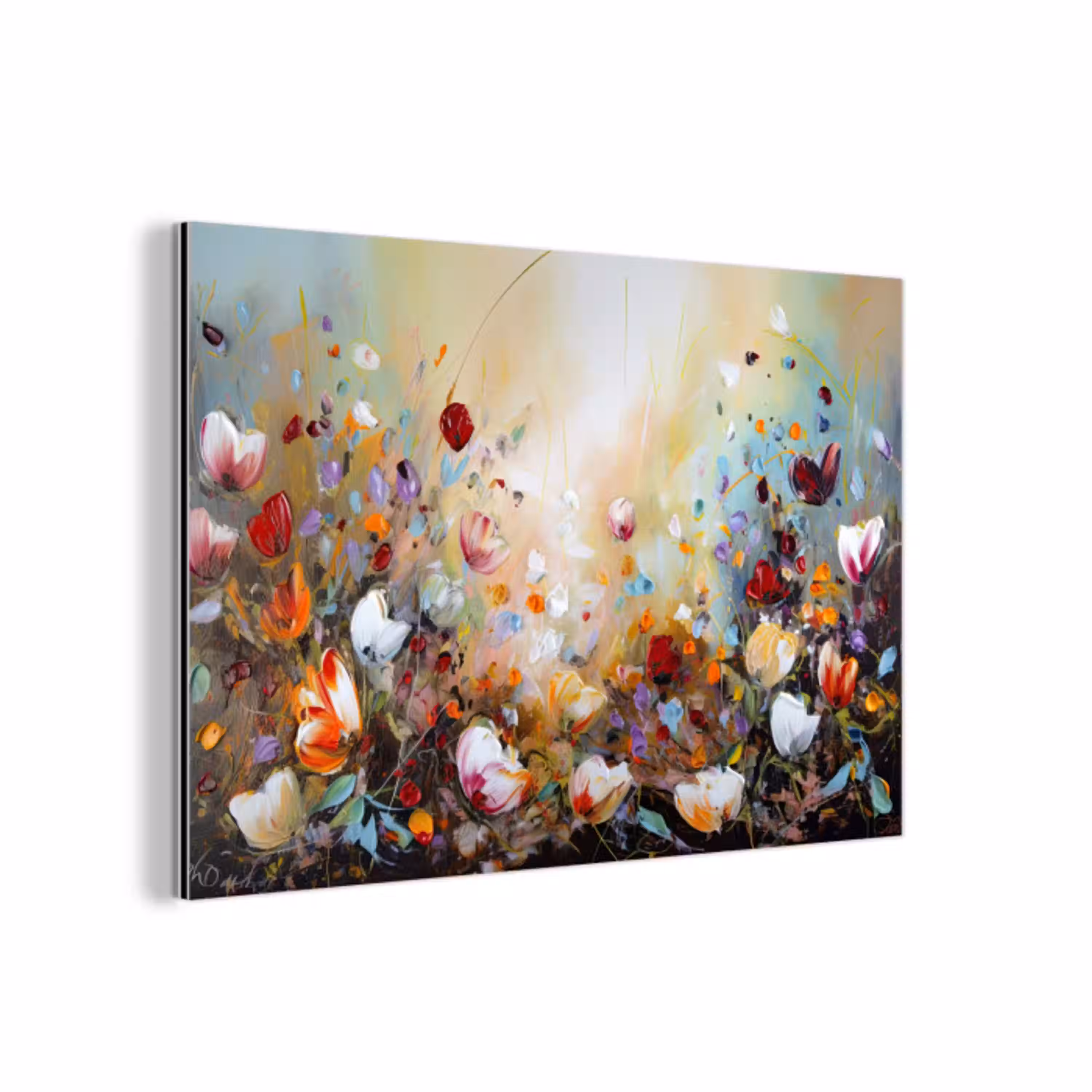 Olieverf - Bloemen - Kleurrijk - Natuur aluminium wit klein -3d
