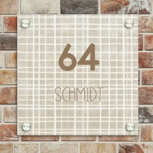 Beige raster - Modern Naambord Vierkant klein -sfeer2