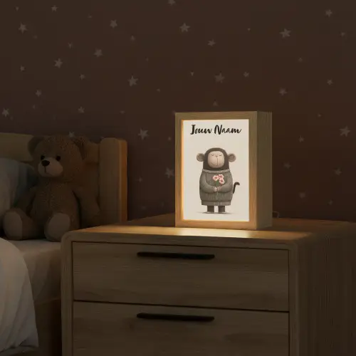 Aap - Roze bloemen - Speels Light Box met kabel (Kinderlampje) klein -sfeer1_kind