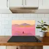 Bloemenweide - Heuvels - Silhouet - Roze keuken achterwand spatscherm klein -sfeer2