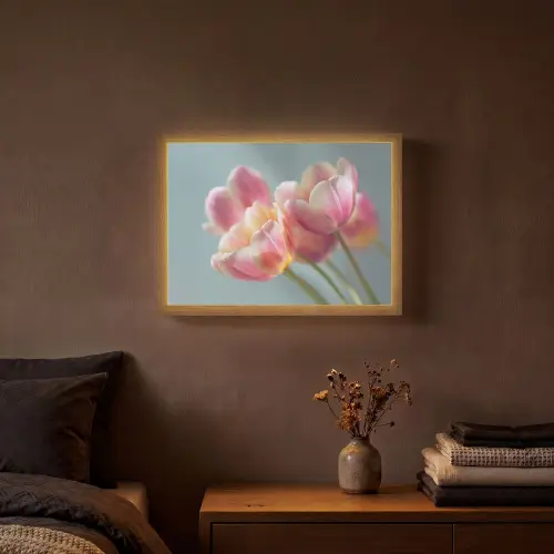 Tulpen - Roze - Stelen Light Box met batterij (Wandlamp) middel -sfeer4