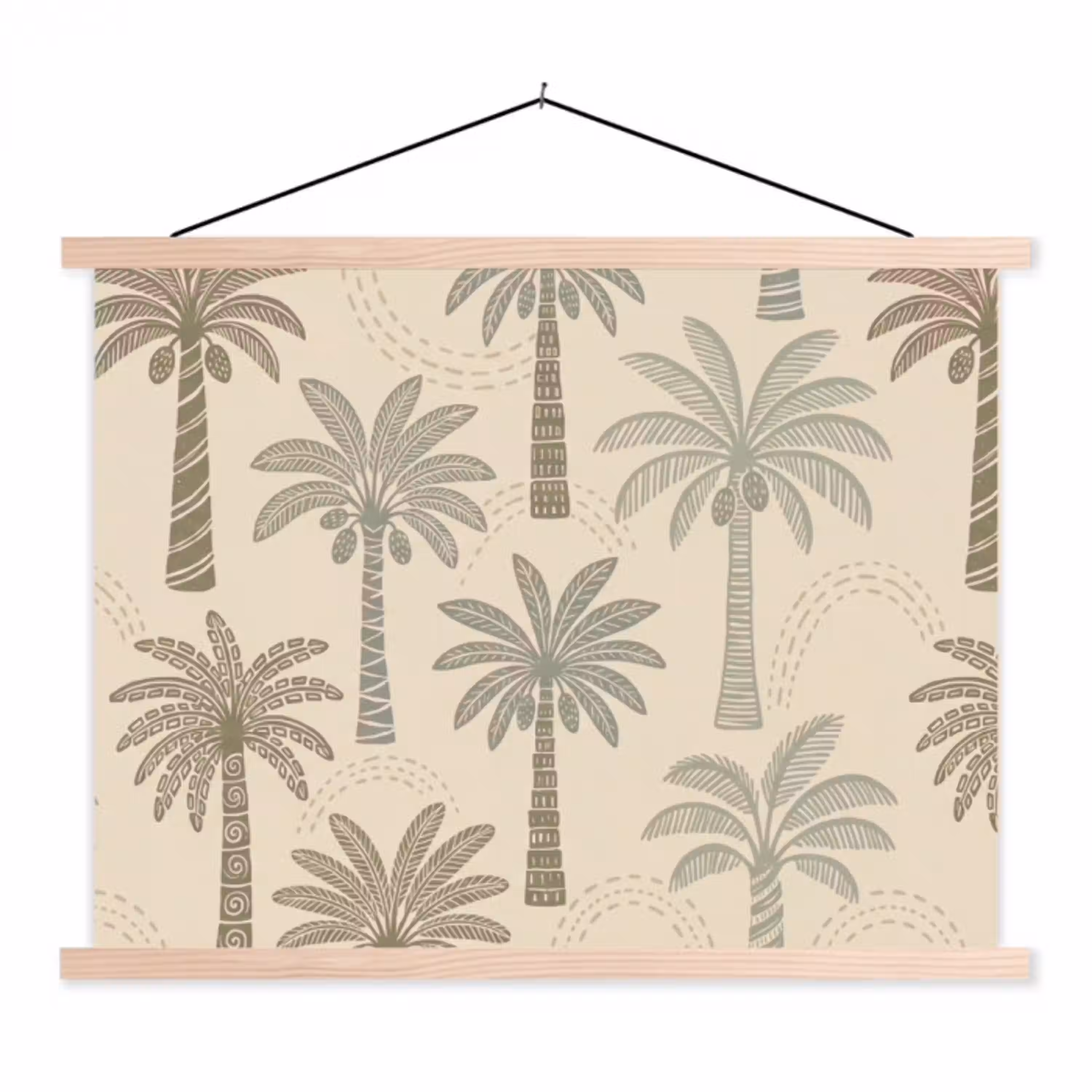 Palmbomen - Patroon - Tropisch - Beige textielposter latten blank klein -3d