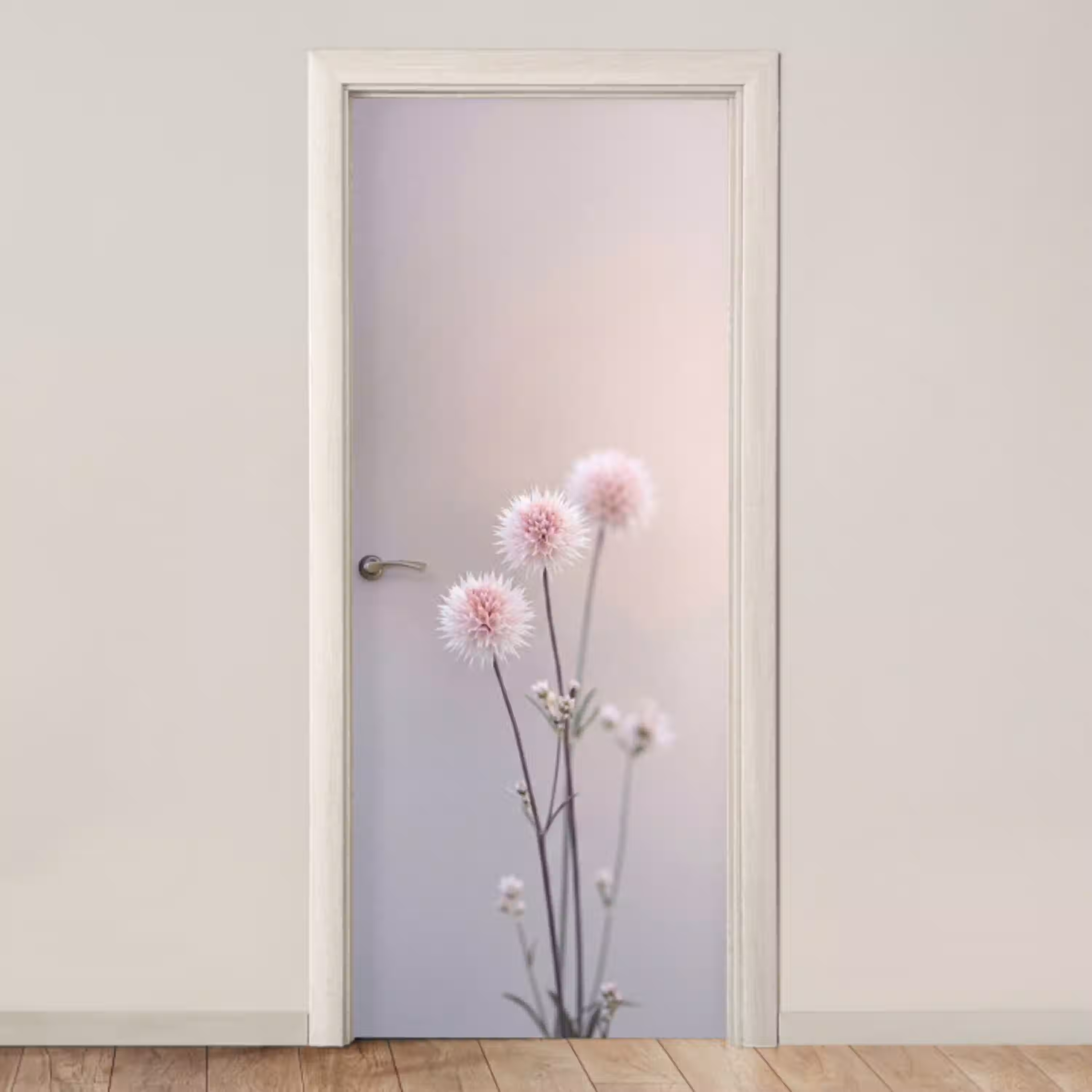 Bloemen - Bollen - Roze deurposter klein -3d_beige