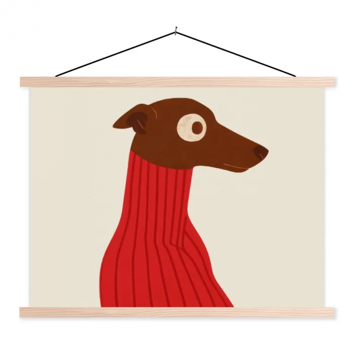 Silhouet - Hond - Trui - Rood textielposter latten blank klein -3d