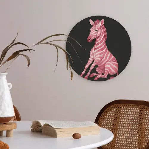 Zebra - Roze - Gestreept Akoestische PET Vilt - Rond klein -sfeer3