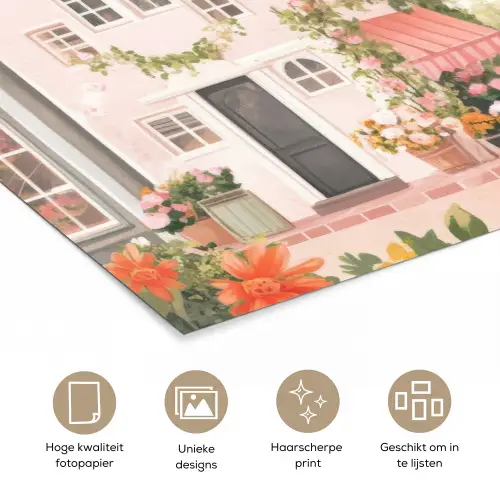 Bloemen - Huizen - Dorp poster papier klein -closeup_NL
