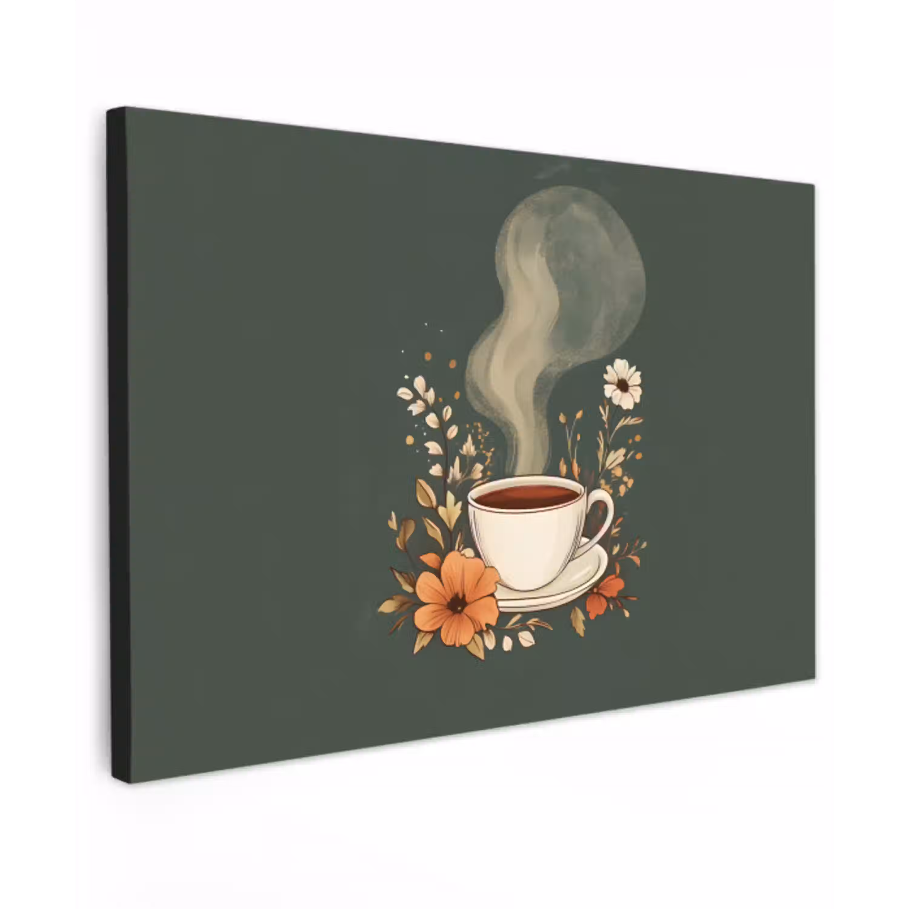 Kop - Bloemen - Groen - Koffie Tuinposter op houten frame 2 cm dik klein -3d