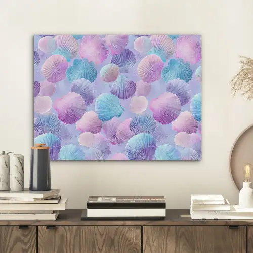 Schelpen - Paars - Blauw - Patroon - Pastel PET vilt klein -sfeer1