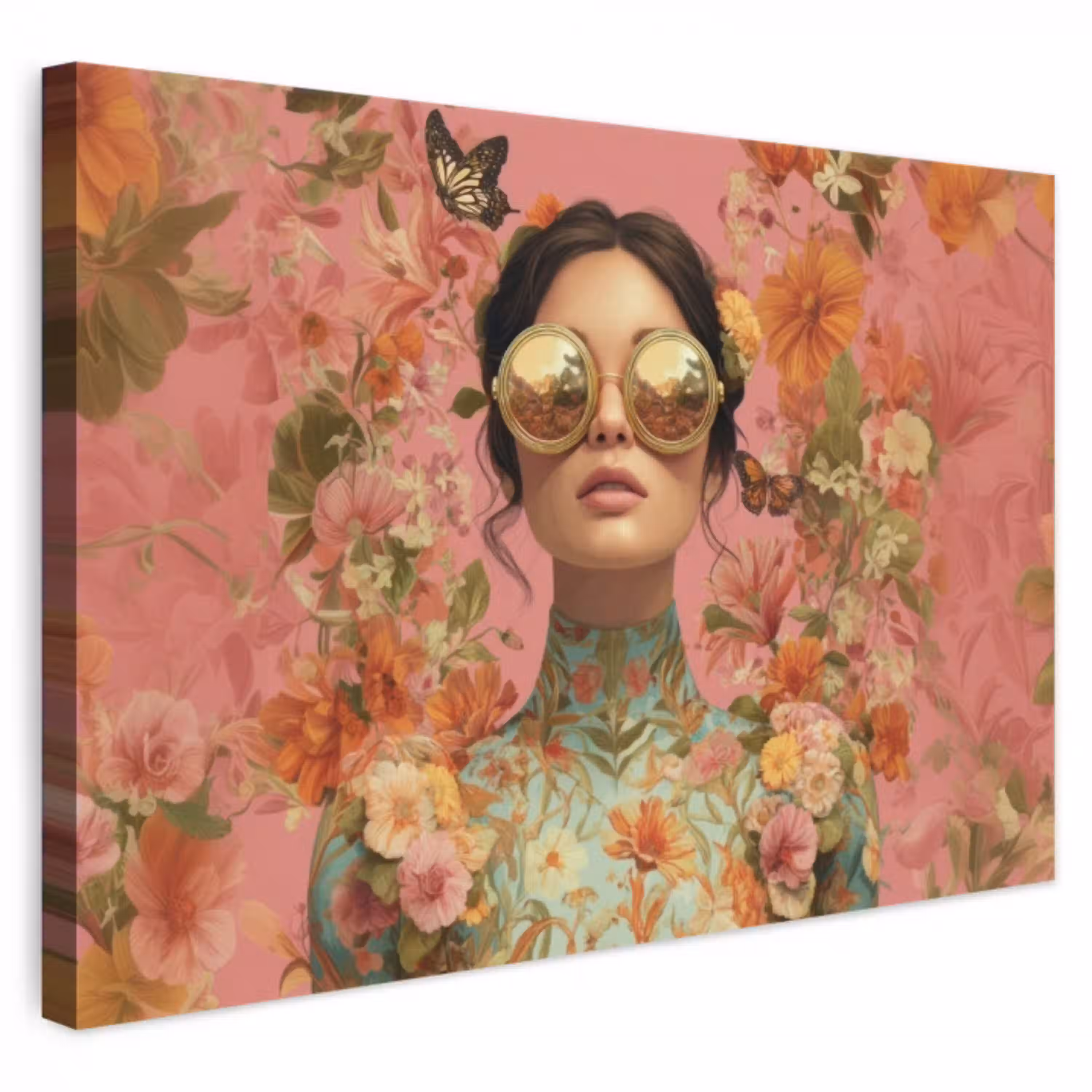 Vrouw - Bril - Roze - Bloemen canvas 2cm klein -3d