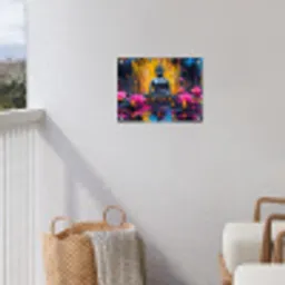 Buddha - Bloemen - Kaarsen - Geel tuinposter los doek klein -sfeer8