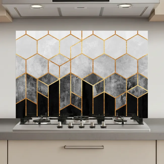 Goud - Hexagon - Chic - Patronen - Luxe keuken achterwand spatscherm klein -3d_website