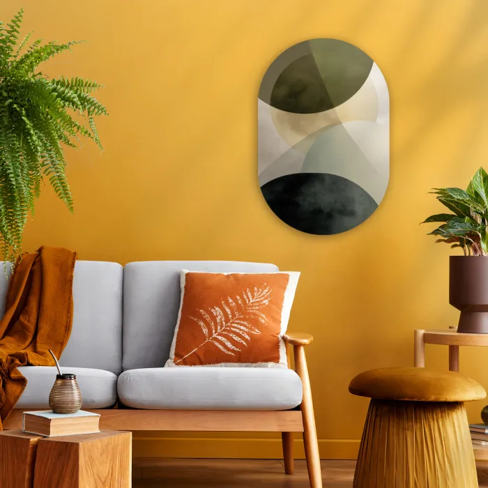 Vlakken - Abstract - Beige - Cirkels Wandcirkel Ovaal Forex klein -sfeer4